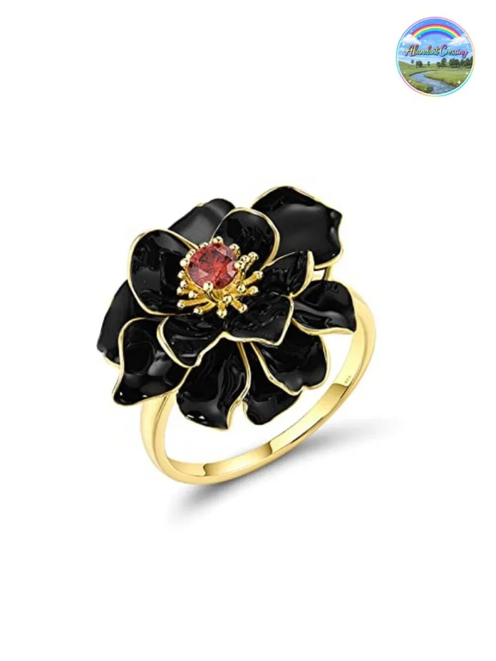 925 Sterling Silver Enamel Flower Statement Ring for Women